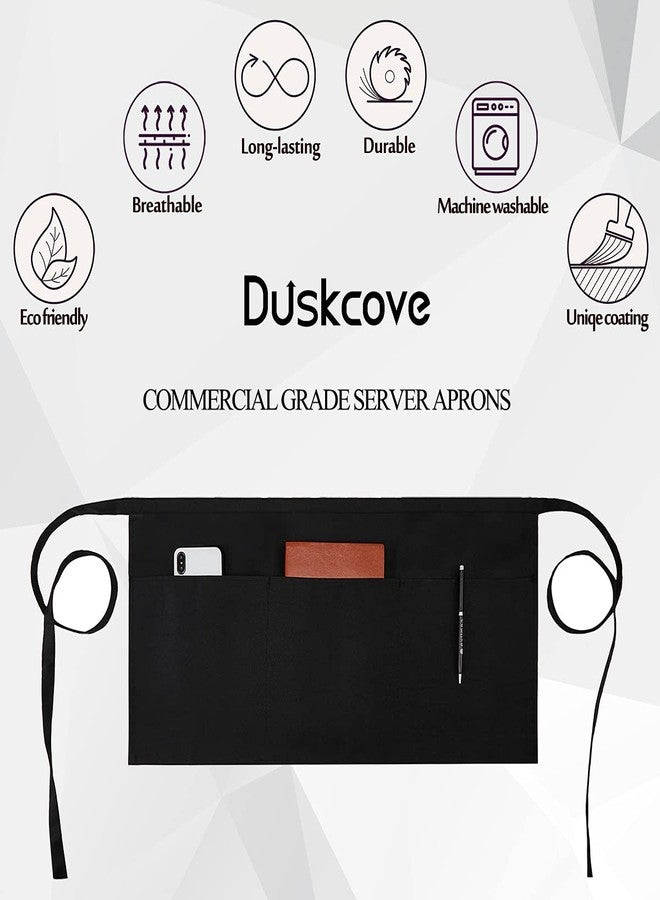 DUSKCOVE 12 Pack Server Aprons with 3 Pockets - Waitress Half Aprons for Women Men Water Resistant with Long Waist Strap - Image 2